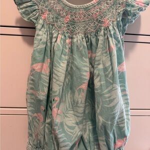 Smocked Sweets Baby Romper with Flamingo Pattern